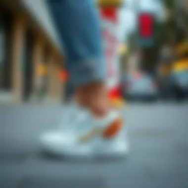 An outfit styled around chunky wedge sneakers, emphasizing versatility.