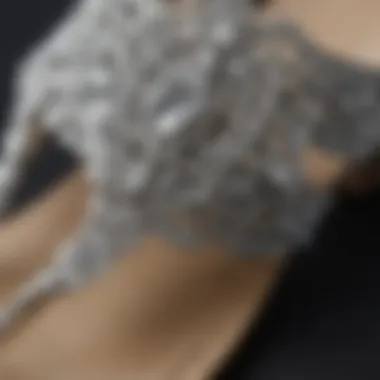 Close-up view of rhinestone details on fashionable sandals