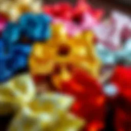 Elegant display of colorful sequin hair bows arranged artfully