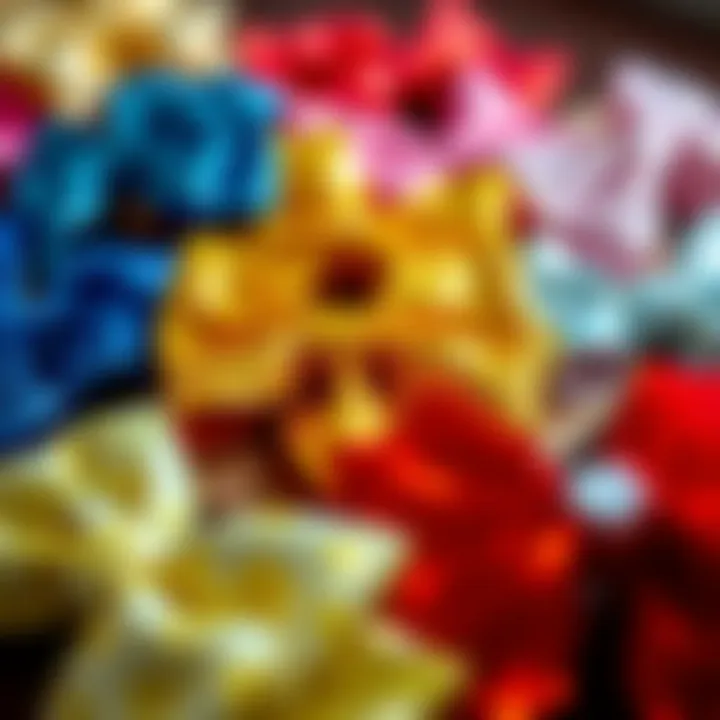Artful Arrangement of Sequin Hair Bows Elegant display of colorful sequin hair bows arranged artfully