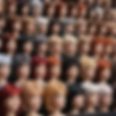 A variety of synthetic fiber wigs in an elegant display, highlighting different styles