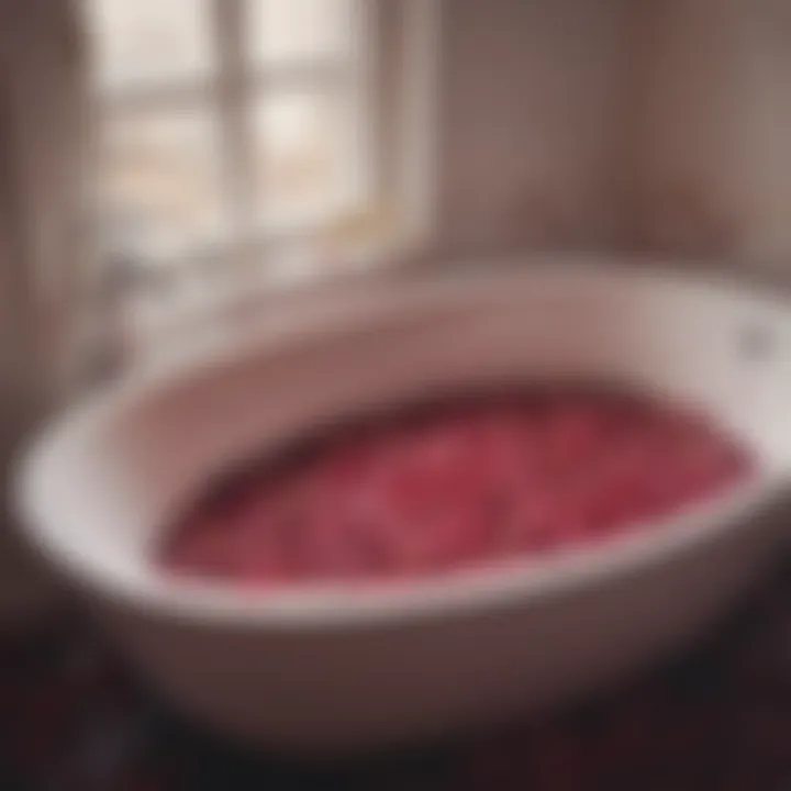 Luxurious bath setup incorporating dry rose petals