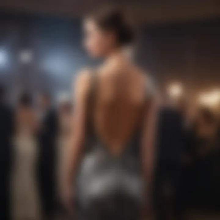 Elegant silhouette of a model wearing a backless gown at a gala