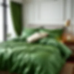 Luxurious green satin duvet cover draped elegantly on a modern bed