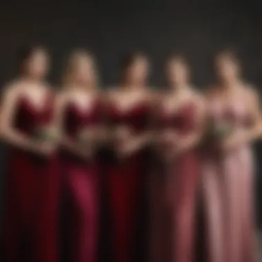 Group of bridesmaids showcasing various styles of velvet dresses