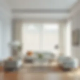 Elegant living room adorned with pure white curtains