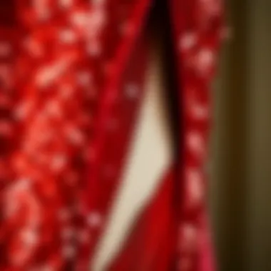 Intricate Sequin Detailing A close-up of intricate sequin detailing on a red dress, highlighting craftsmanship and artistry.