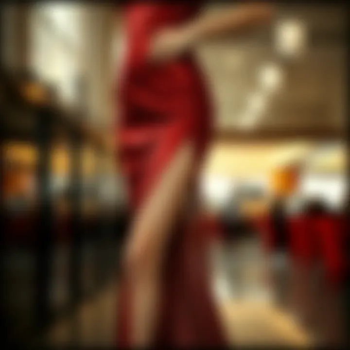 Elegance of the Red Sequin Dress A stunning display of a red sequin dress with a daring slit showcasing elegance and glamour.