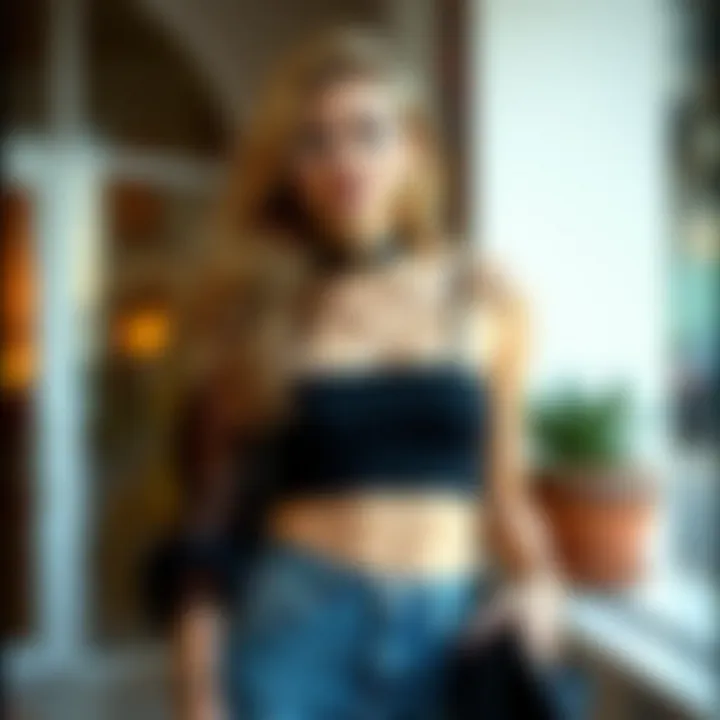 A styled outfit featuring a vintage cami top paired with modern accessories