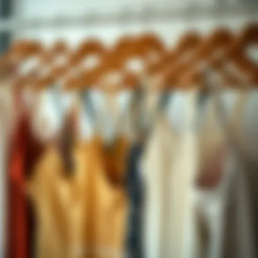 A collection of vintage cami tops displayed on hangers