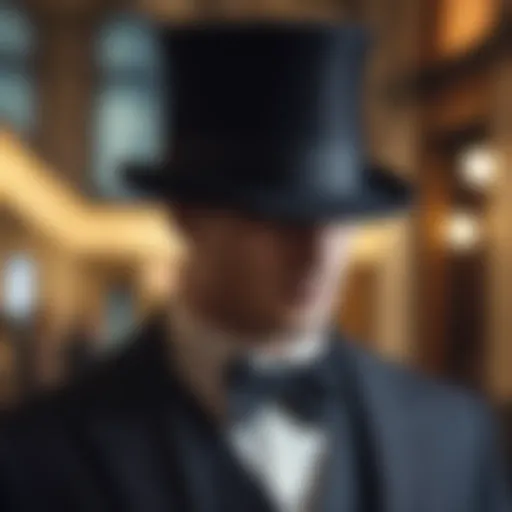 Elegant top hat resting on a vintage suit jacket