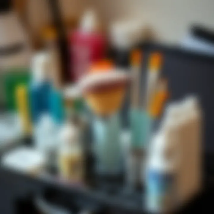 Brush Maintenance: Essential Tools for Longevity A well-organized nail brush maintenance kit with cleaning tools