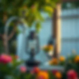 Elegant outdoor tabletop oil lamp in a serene garden setting