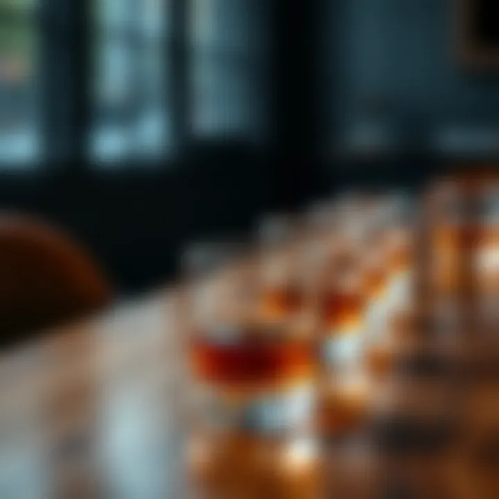 Sophistication in Whiskey Glasses Elegant whiskey glasses set on a polished wooden table.