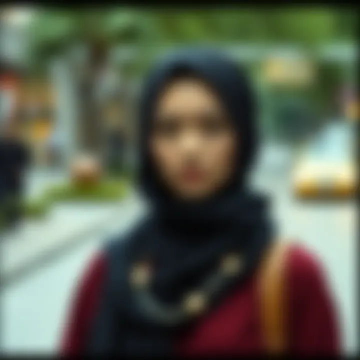 Styling Innovation: Accessorizing the Black Scarf Hijab A creative styling of the black scarf with accessories