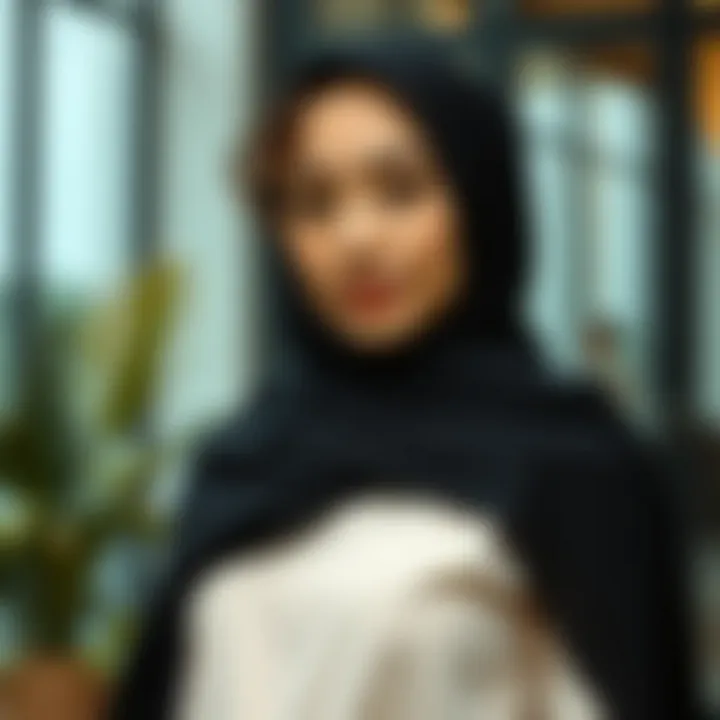 Modern Elegance: The Black Scarf Hijab Elegant black scarf draped in a modern style