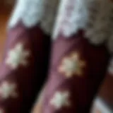 A close-up of intricate lace patterns on over the knee socks