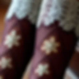 A close-up of intricate lace patterns on over the knee socks