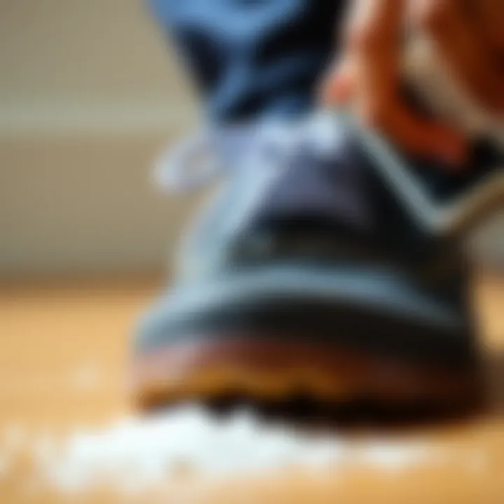 Revitalizing Footwear Appearance Close-up of a shoe being cleaned with an eraser