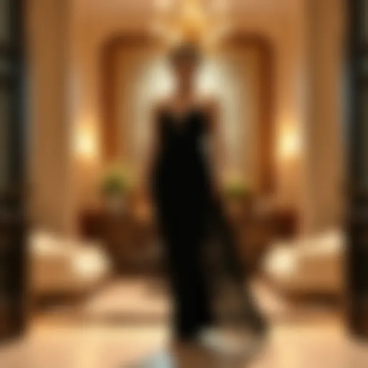 Elegant black dress showcased in a luxurious setting