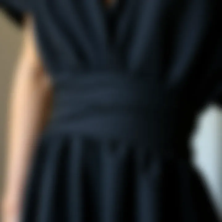 Detail of high-quality fabric used in black dress