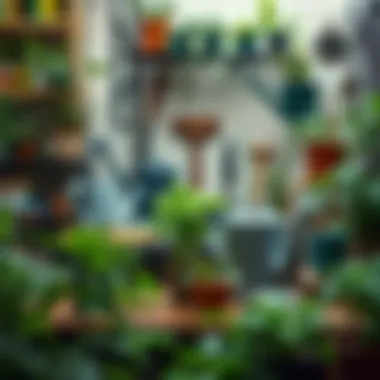 A well-organized indoor gardening space with various tools.