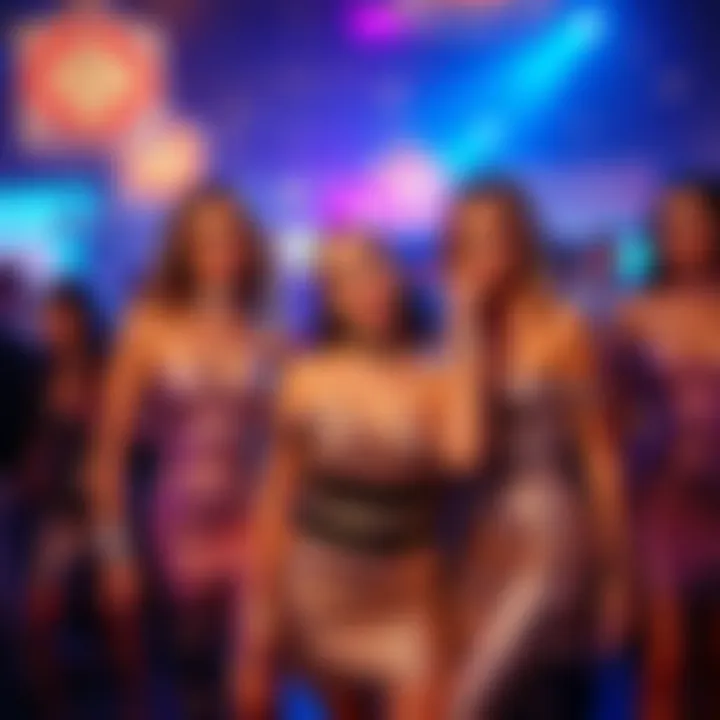 Chic Party Scene with Metallic Fashion A stylish party scene featuring guests in metallic attire