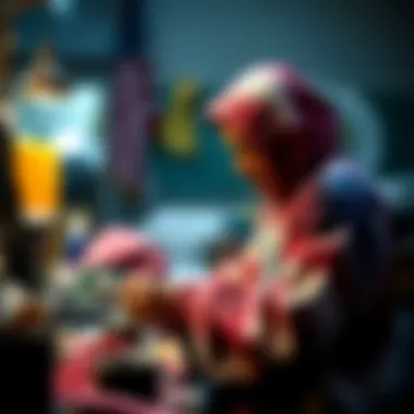 An artisan crafting a tie dye hoodie, illustrating the handmade aspect of fashion.