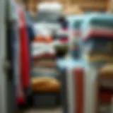 A collection of airtight bags filled with various fabrics organized neatly in a closet.