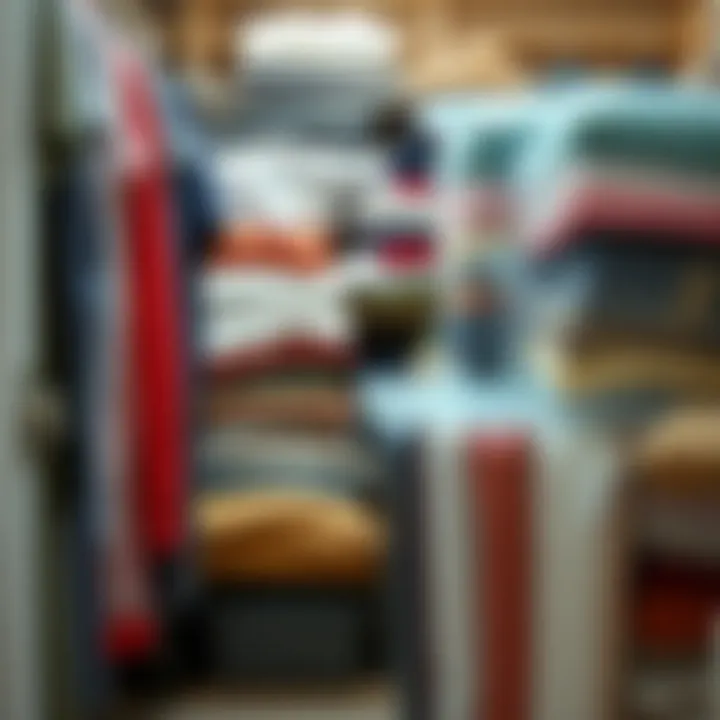 Organized Fabric Storage in Airtight Bags A collection of airtight bags filled with various fabrics organized neatly in a closet.