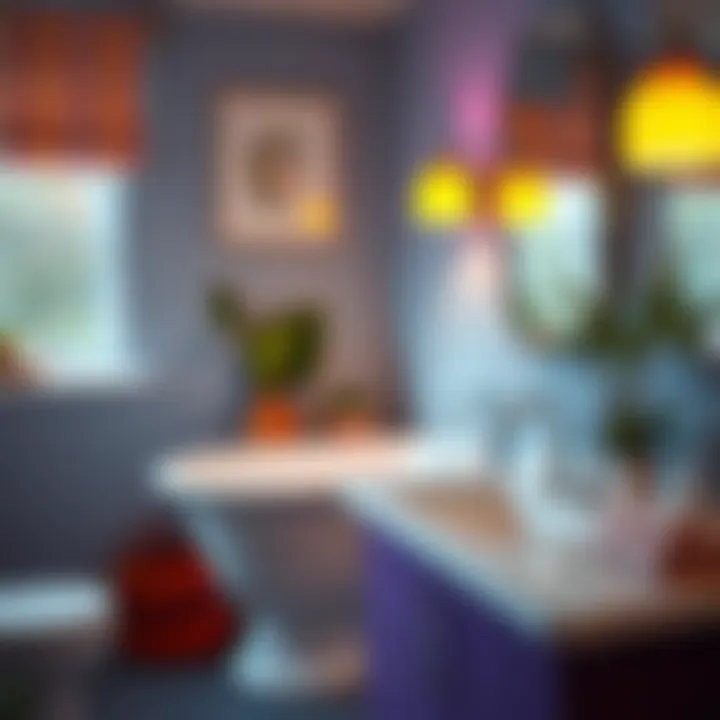 Close-up of colorful bathroom decor elements