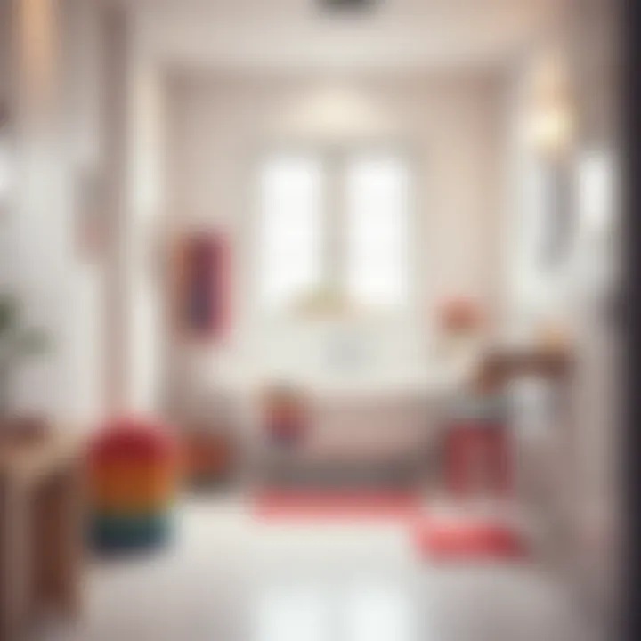 Trendy bathroom design featuring rainbow-themed accessories