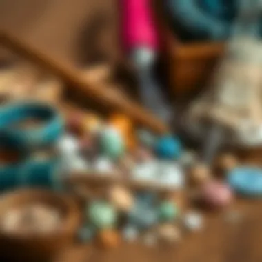 Close-up of clay bead crafting tools and materials