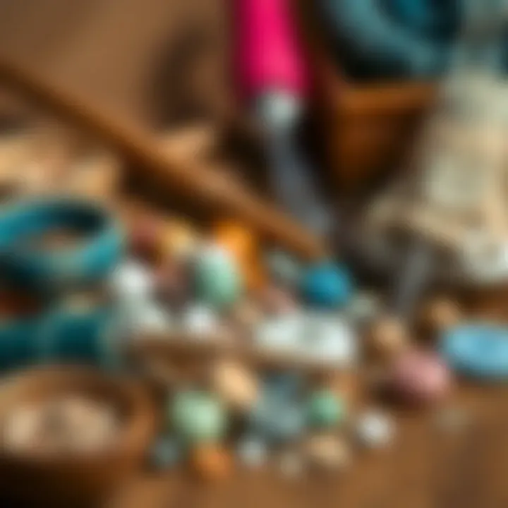 Close-up of clay bead crafting tools and materials