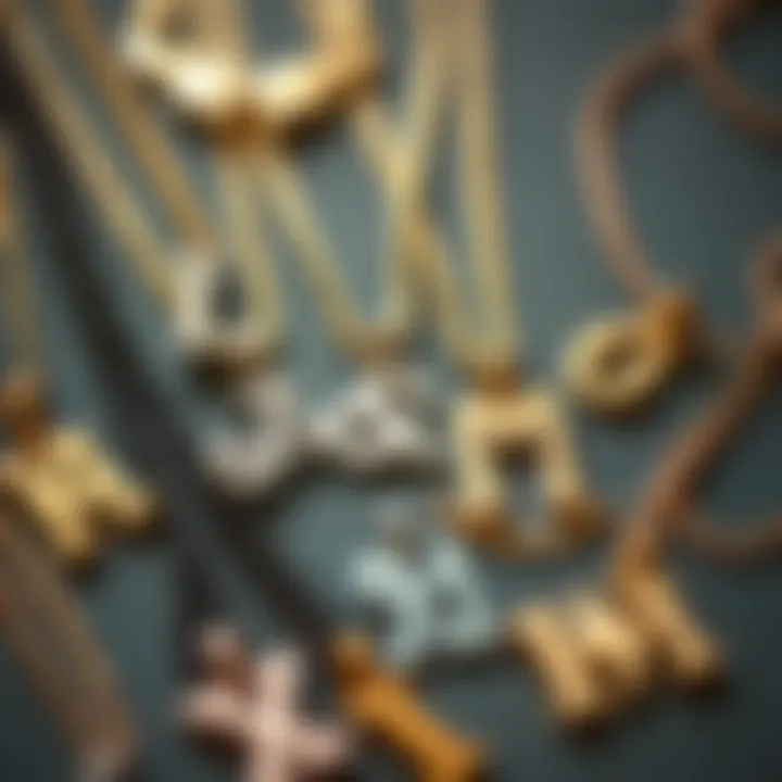 Artistic arrangement showcasing various design styles of letter necklaces