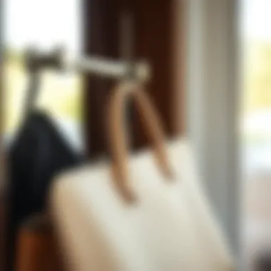 Close-up of a chic purse hook with a handbag