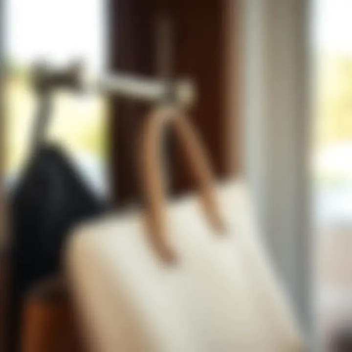 Close-up of a chic purse hook with a handbag