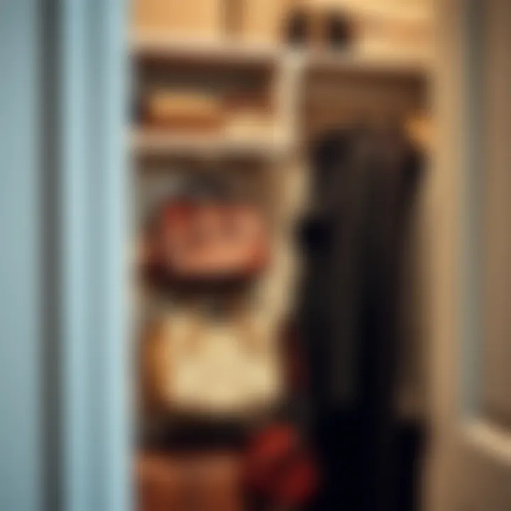 Organized closet featuring purse hooks in use