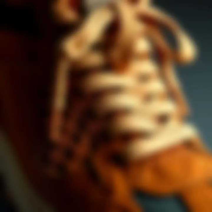 Close-up of textured materials used in brown chunky sneakers