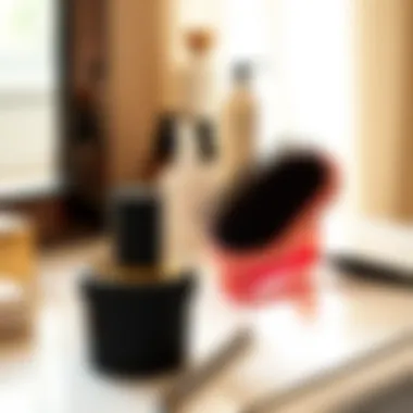 Travel-sized hair brush placed on a stylish vanity