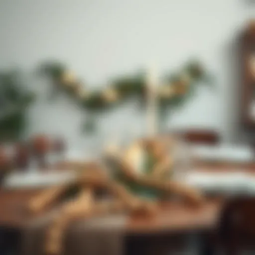 Elegant Arrangement of Wood Bead Garland Elegant arrangement of large wood bead garland draped across a rustic table setting