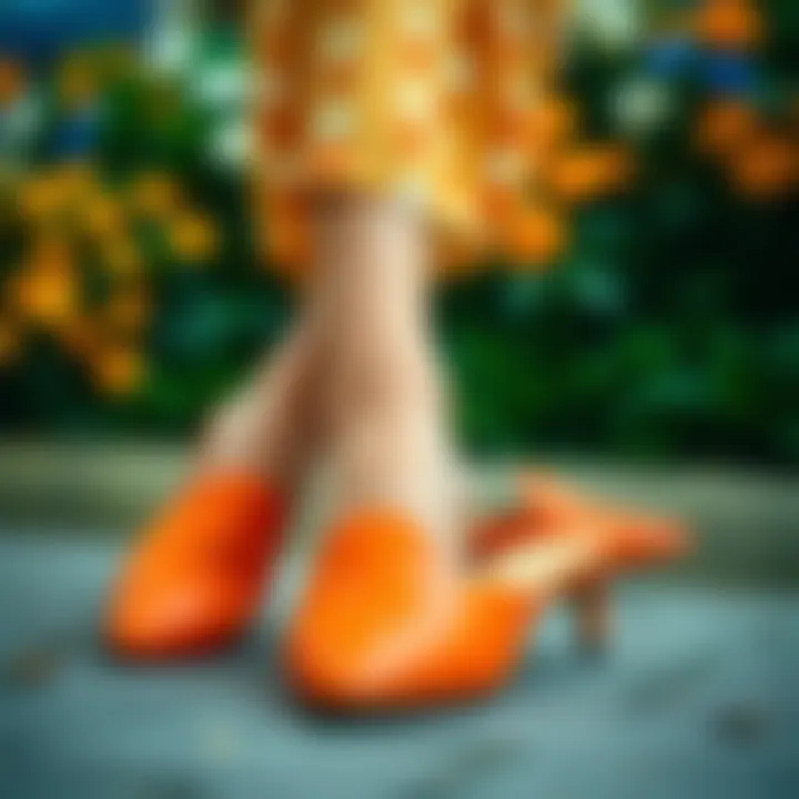 Perfect for Summer Outings Elegant orange mules complementing a summer dress