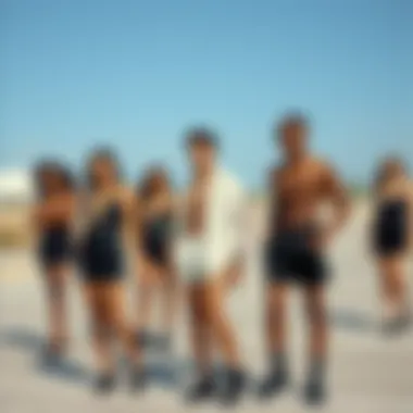 Group of stylish individuals showcasing different ways to wear black shorts onesies