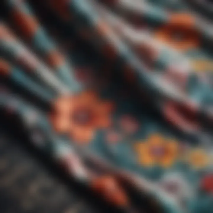 A close-up of a floral scarf showcasing intricate patterns and textures.