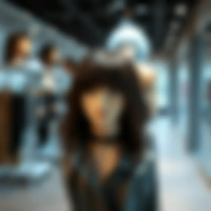 Trendy wigs displayed in a modern retail environment