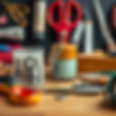 Stylish Scissors and Crafting Tools Stylish display of small scissors alongside various crafting tools, illustrating versatility