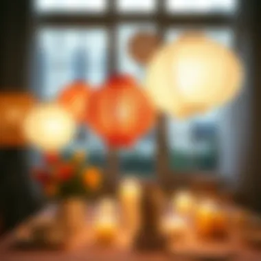 A DIY setup showcasing the creation of paper lanterns.