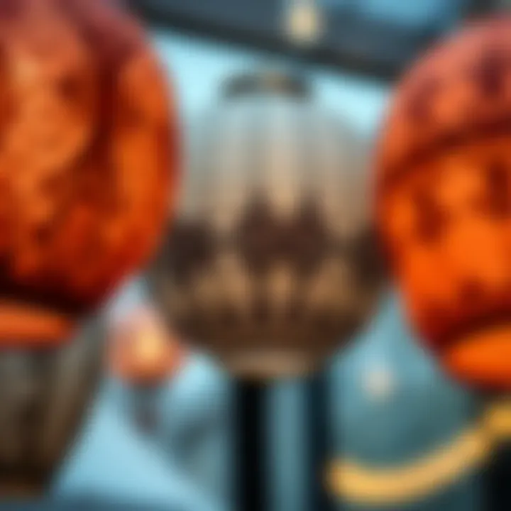 A close-up view of intricately designed paper lanterns.