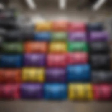 Colorful waterproof bags neatly organized in a gym setting