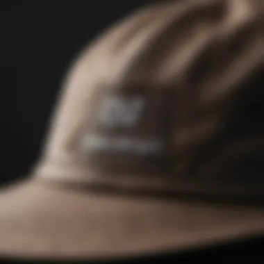 Close-up of wind resistant hat details emphasizing material and design